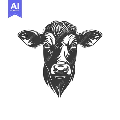 Aset premium populer: A stylized monochrome illustration of a cow face against a white backg
