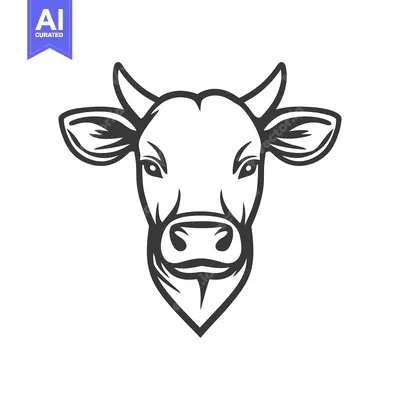 Aset desain premium: Detailed black and white image depicting a cow head illustration