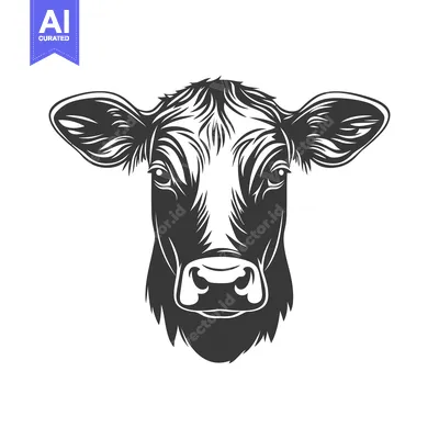 Aset desain premium: A simple grayscale illustration of a front facing cow face