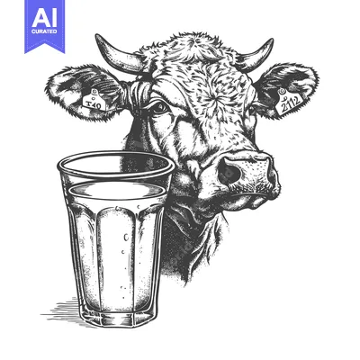 Aset premium populer: Cow head and glass of fresh milk illustration