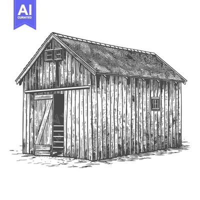Aset desain premium: Rustic Wooden Barn Building Exterior Illustration