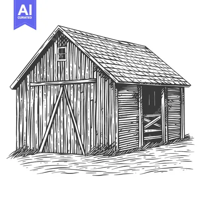 Aset desain premium: Rustic Wooden Barn Building Rural Farmhouse Structure