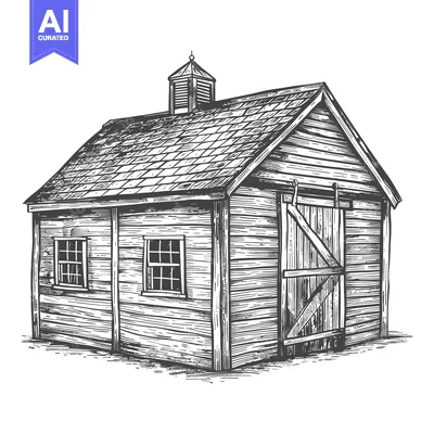 Aset premium populer: A Rustic Wooden Shed With Gable Roof And Cupola