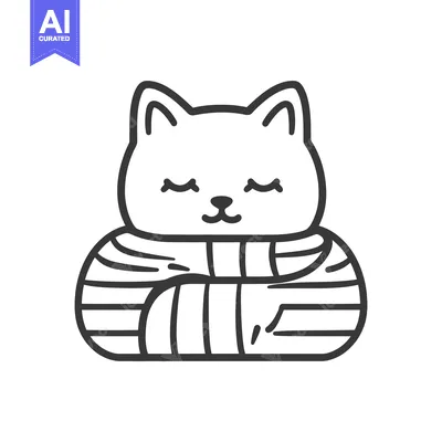 Aset desain premium: A simple stylized illustration of a sleeping cat wearing a scarf