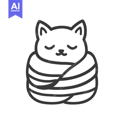 Premium design asset: A cartoon cat resting peacefully while wrapped in swaddling