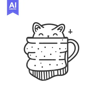 Aset premium populer: A cute cartoon cat is peeking out of a cozy mug