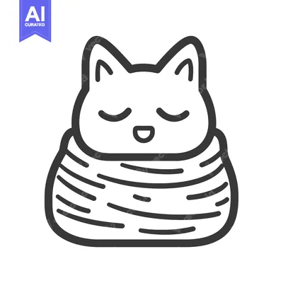 Premium design asset: A Cute Cat With Closed Eyes And A Swaddled Body