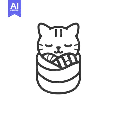 Aset premium populer: A cute sleeping cat wrapped in a striped knitted scarf