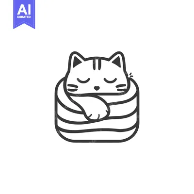 Aset premium populer: A cartoon cat curled up inside of a striped object