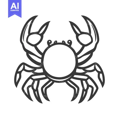 Aset desain premium: A monochrome line drawing depicting a stylized crab creature