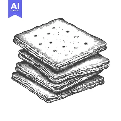 Aset premium populer: A Stack of Square Crackers Drawn in a Detailed Style