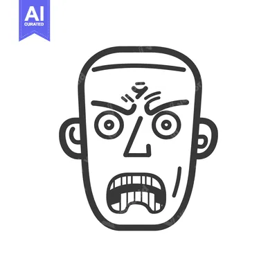 Premium design asset: Simplified black and white illustration of an angry human face