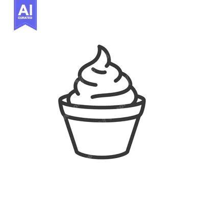Aset desain premium: An outline drawing of a dessert in a small container