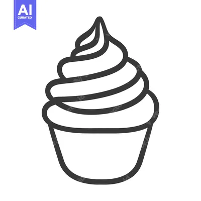 Aset premium populer: Simple line drawing representing soft serve ice cream in a cup