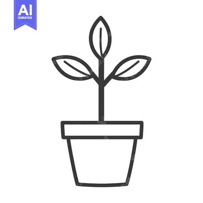 Aset desain premium: A simple line drawing depicts a plant in a pot