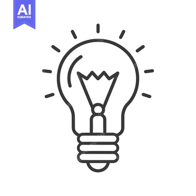 Aset desain premium: An illustrated outline image depicting a bright electric light bulb