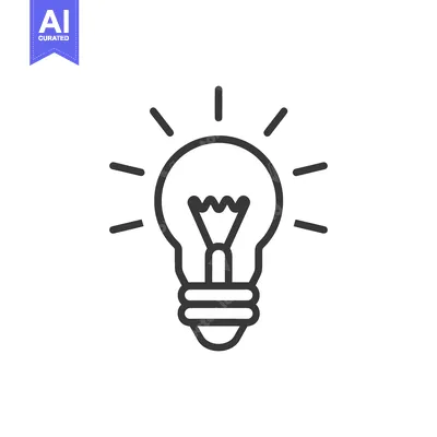 Premium design asset: A simple black and white illustration of a lit lightbulb