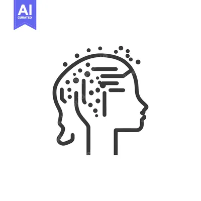 Aset desain premium: A line art illustration of a head with technology integrated
