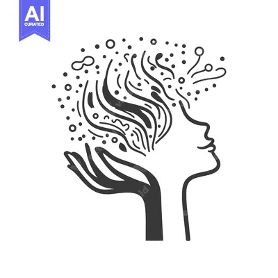 Aset desain premium: A simple line drawing depicting a person and abstract shapes