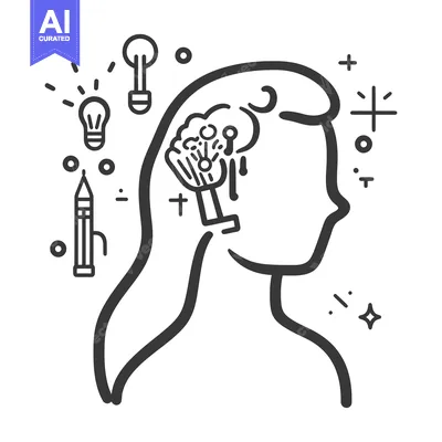 Aset desain premium: A female profile illustrating the ideas and thoughts inside her head