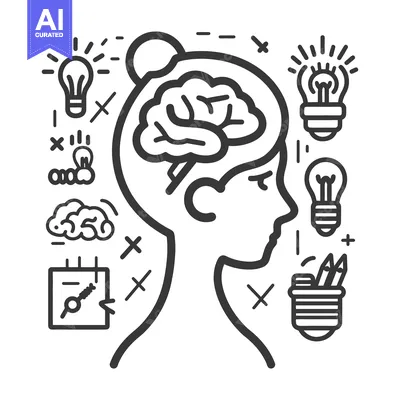 A female head profile with a brain and creative ideas