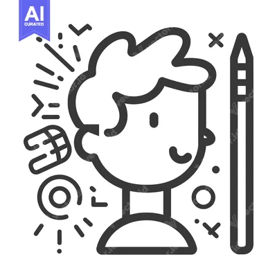 Premium design asset: Simple illustration of a person with a pencil and artistic icons