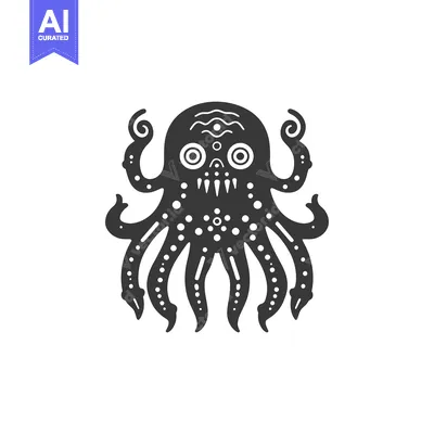 Aset desain premium: A stylized black and white illustration of a sea creature