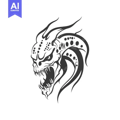 Premium design asset: An angry alien monster head graphic with sharp teeth and horns
