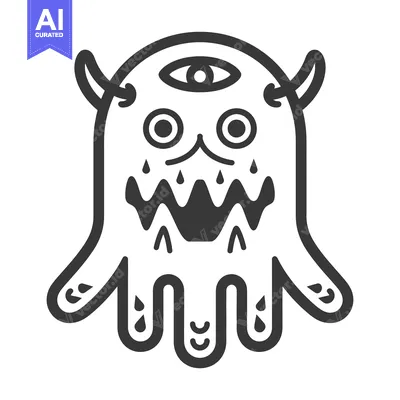 Aset desain premium: A curious cartoon monster with a single eye and horns