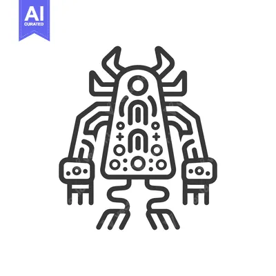 Aset premium populer: A stylized black and white illustration of a mechanical creature