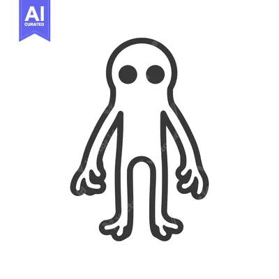 Aset premium populer: A simple outlined cartoon character with two large eyes