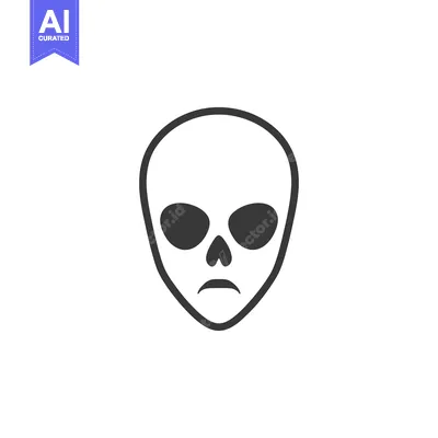 Aset desain premium: A simplistic black and white illustration depicts an alien head