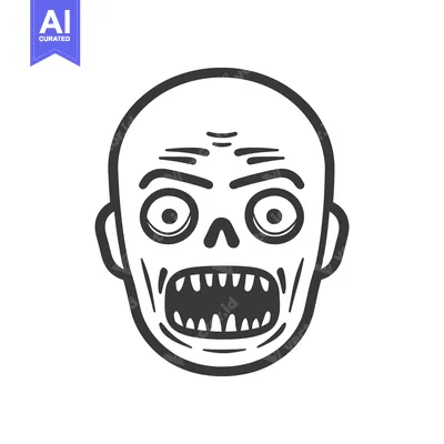 Aset premium populer: A grayscale cartoon illustration of a frightening zombie face