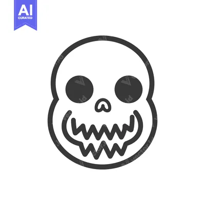 Premium design asset: A simple illustration depicting a smiling skull with dark features