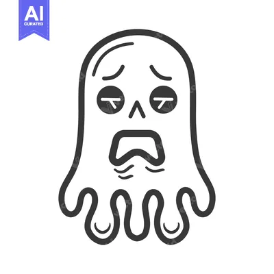 Aset desain premium: A cartoon ghost with a forlorn and distressed facial expression