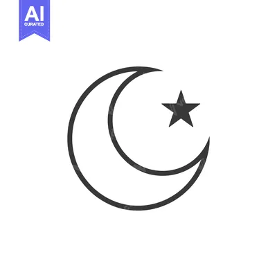 Aset desain premium: Crescent Moon and Star Icon in Black and White