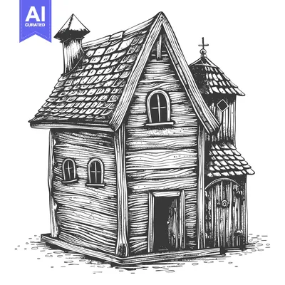 Aset premium populer: A quaint wooden house with a steeply pitched roof