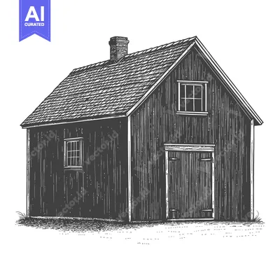 Aset desain premium: A Rustic Wooden Barn with Chimney and Gable Roof