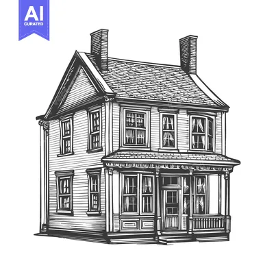 Aset premium populer: Two story house with porch and chimneys illustration