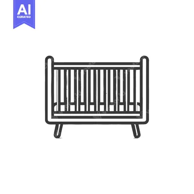 Aset premium populer: Minimalist Baby Crib Icon: Clean Line Art Illustration on White Backgr