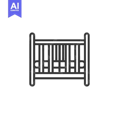 Aset premium populer: Minimalist Baby Crib Line Art: Nursery Furniture Icon