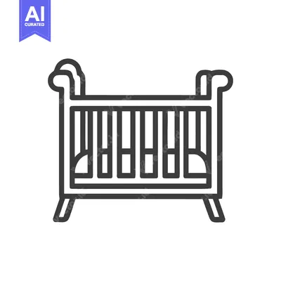 Aset premium populer: Minimalist Line Art: Baby Crib Icon with Rounded Details on White Back