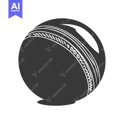 Aset desain premium: A simplistic monochromatic drawing depicting a cricket ball