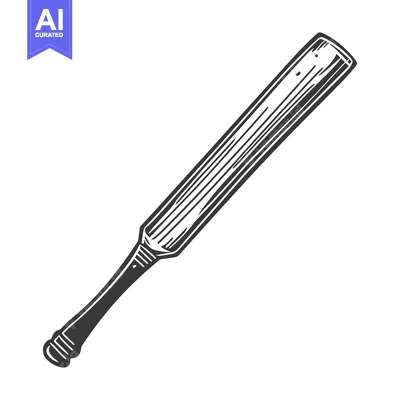Aset desain premium: A black and white illustration of a wooden baseball bat
