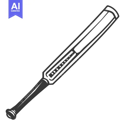 Aset premium populer: An illustrated black and white cricket bat against a clean background