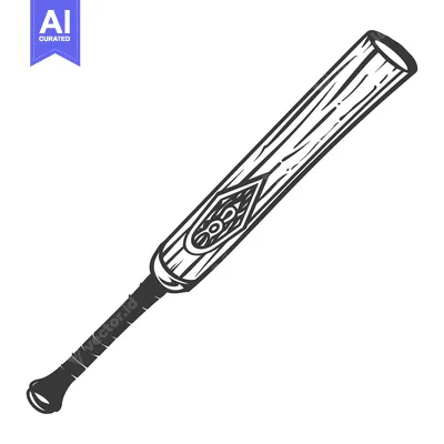 Aset desain premium: A monochrome illustration depicting a wooden baseball bat on white
