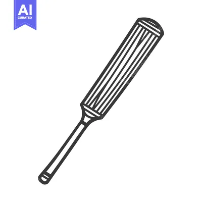 Aset premium populer: A black line art depiction of a cricket bat on white