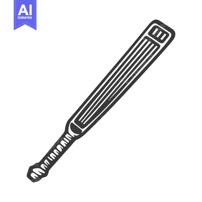 Aset premium populer: A simple illustrated image of a wooden cricket bat design