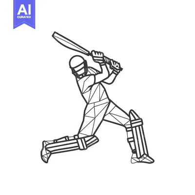 Aset premium populer: Cricket Player in Action - Geometric Line Art Illustration