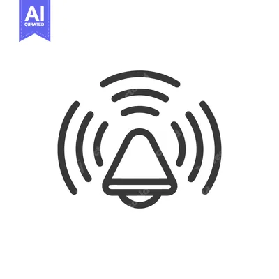 Popular premium asset: Ringing Bell Icon: Simple Outline with Sound Waves on White Background